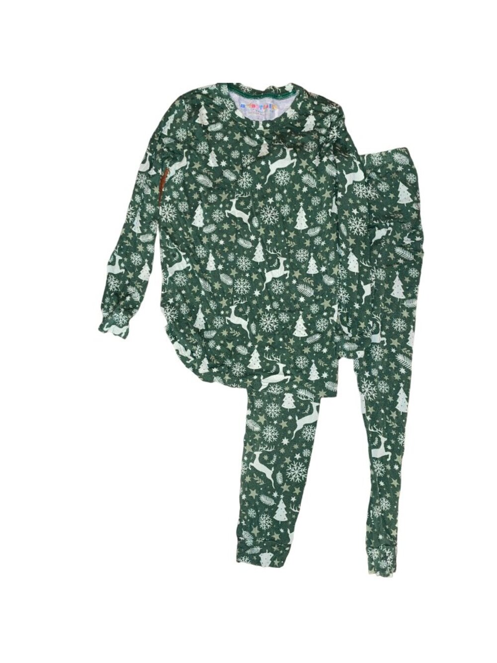 Dotdotsmile Pajama Set 2 Piece Green Christmas Tree Reindeer Size 11